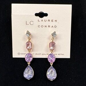 LC Lauren Conrad Pink, Lavender & Clear Crystal Drop Earrings